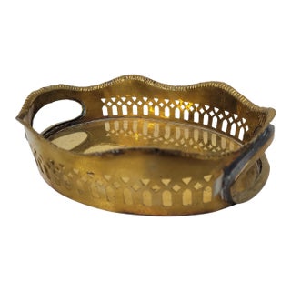 Vintage Brass Serving Tea Tray For Sale