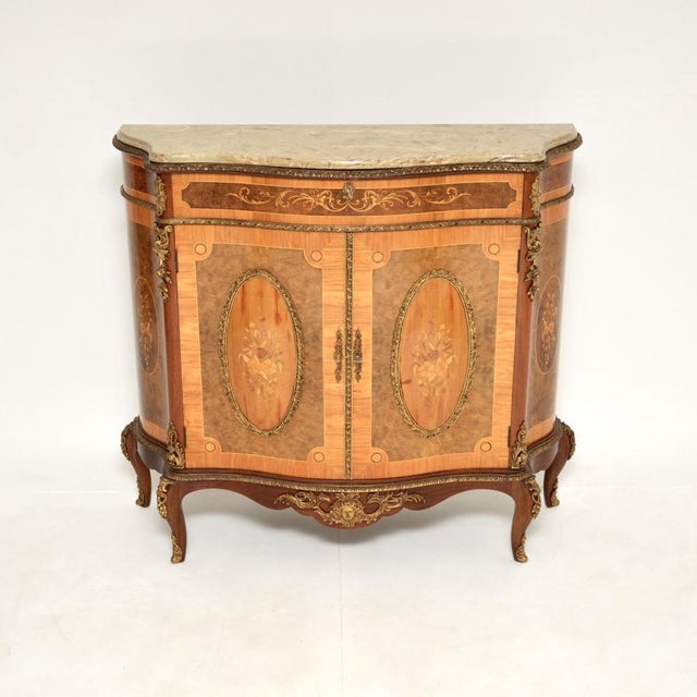 French Inlaid Marquetry Sideboard with Marble Top, 1930 For Sale - Image 11 of 11
