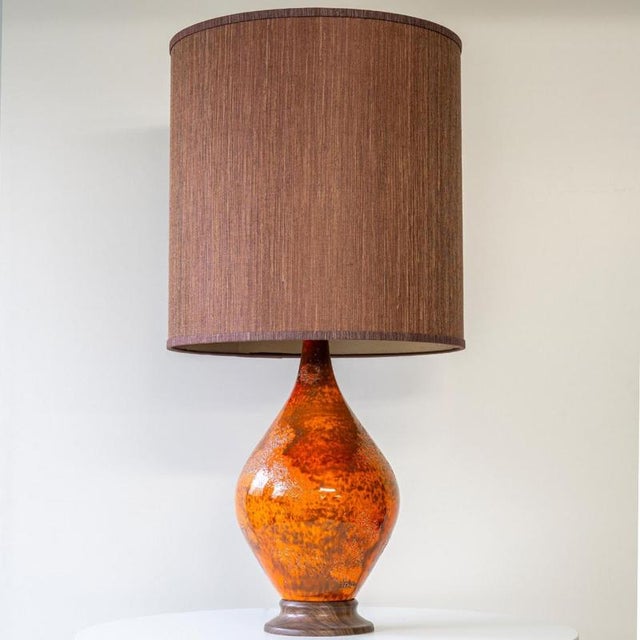 1970s Orange Red Volcanic Glazed Ceramic Table Lamp by R. Houben, 1970 For Sale - Image 5 of 12