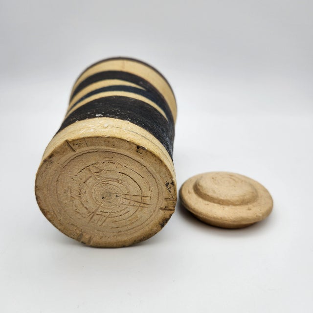 Studio Pottery Mid 20th Century Studio Pottery Striped Lidded Vase For Sale - Image 4 of 4