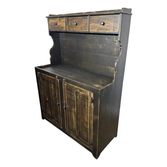 The Colonial - Handcrafted Early American Step-Back Dry Sink / Hutch in Reclaimed Pine (Black/Distressed Finish) For Sale