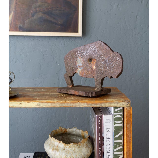 Western Rustic Iron Buffalo Shooting Target Doorstop With Bullet Holes For Sale - Image 9 of 12