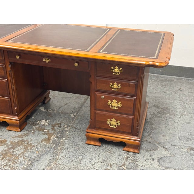 Brass Lexington Traditional Double Pedestal Executive Desk, Vintage For Sale - Image 8 of 12