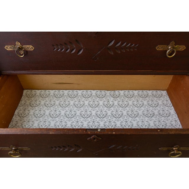 Antique Chest of Drawers With Eastlake Carvings and Brass Hardware For Sale - Image 11 of 17