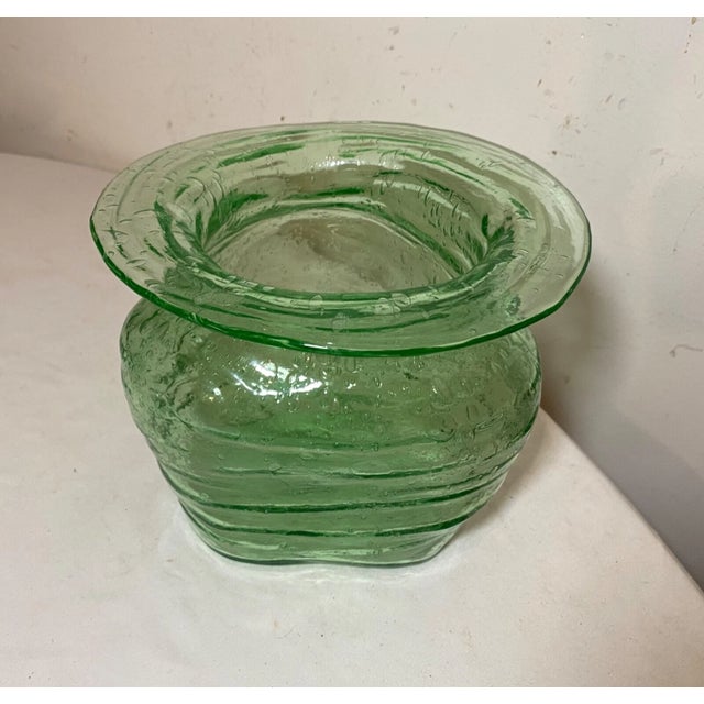Vintage Blown Green Glowing Vaseline Blacklight Collectible Glass Vase Antique For Sale - Image 11 of 12