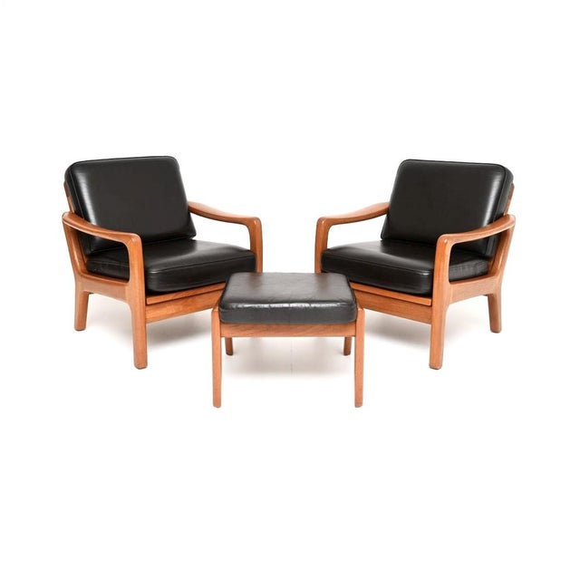 Vintage Danish Teak and Leather Armchairs with Ottoman by Juul Kristensen, 1960, Set of 3 For Sale - Image 11 of 11