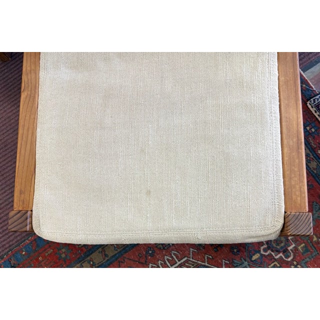 Mid Century Angular Wood Dining Chairs With Thick Linen Upholstery For Sale In New York - Image 6 of 7