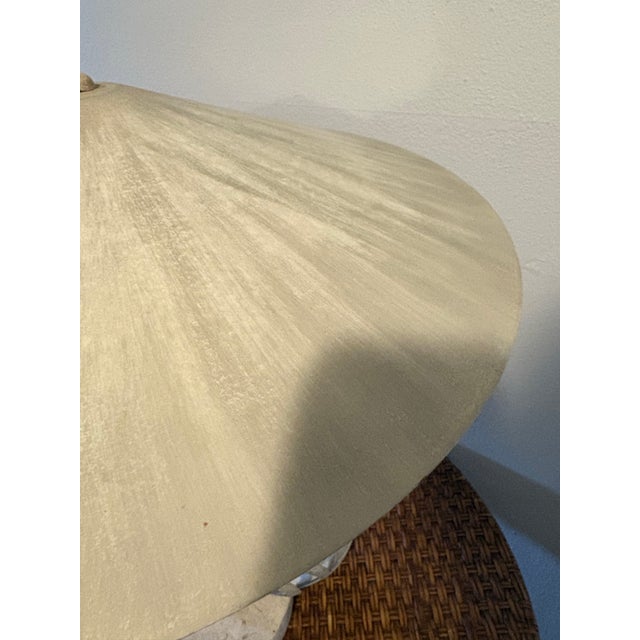 Ecru 1990s Fabulous Vintage Original Pair of Michael Taylor Metal Palm Leaf Lamps With Metal Shades Travertine Base For Sale - Image 8 of 12