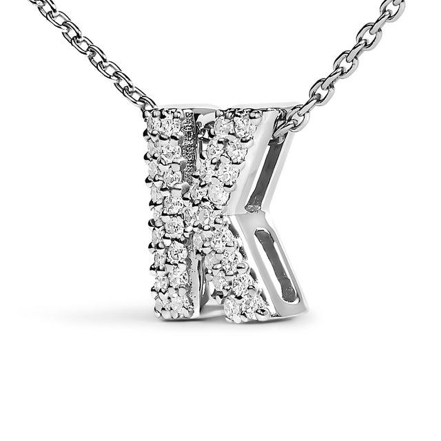 Contemporary 10K White Gold Diamond Accent "K" Initial Bubble Pendant Necklace For Sale - Image 3 of 5