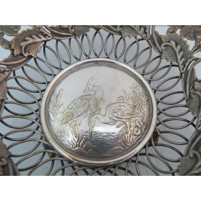 Victorian Antique Schiffers & Co Silverplate Bridal Basket Crane & Flower Pattern For Sale - Image 3 of 8