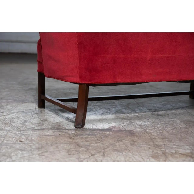 1930s Danish Classic 1930s "Banana-Style" Settee or Bench in Red Velvet For Sale - Image 5 of 9