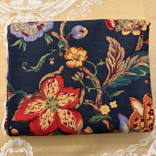 Vintage Jay Yang Navy Jacobean Floral Decorator Fabric, 5 Yards For Sale - Image 11 of 11