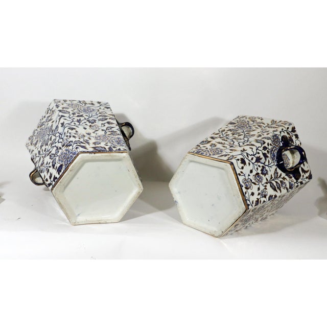 Mason's Ironstone Blue and White Hexagonal Covered Potpourri Jars For Sale - Image 9 of 9