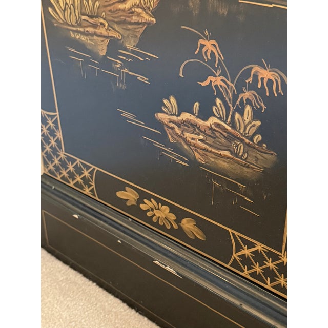1940s Chinoiserie Black Lacquer Bookcase / China Display Cabinet For Sale - Image 15 of 18