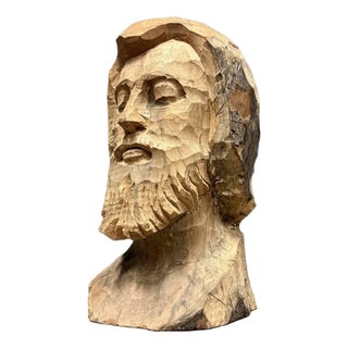 Wooden Carved Head of a Man with a Beard, 1950s For Sale