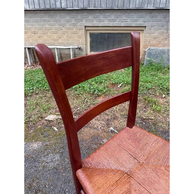Vintage Early American Shaker Style Solid Wood Ladder Back Rush Seats Dining Chairs For Sale - Image 13 of 16