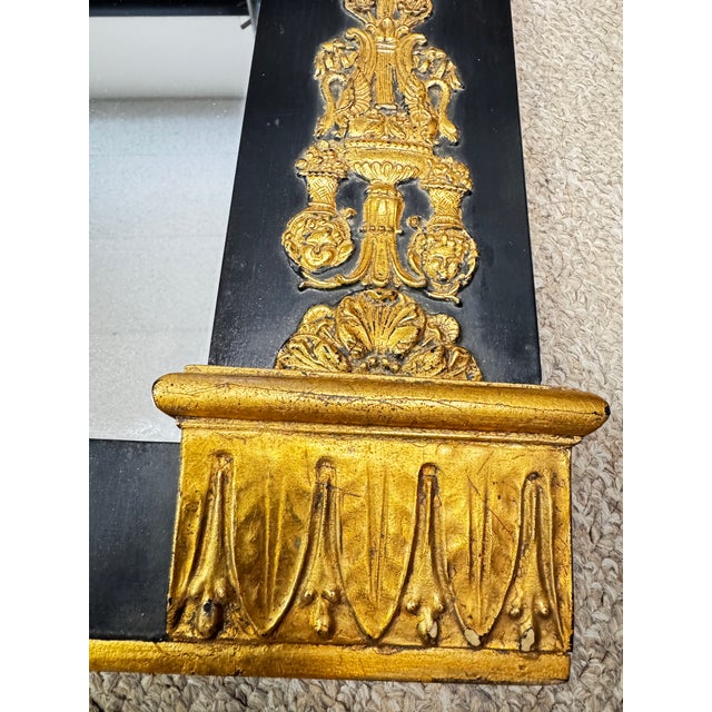 1980s Neoclassical Revival Style Gilt & Black Wall Mirror For Sale - Image 11 of 11