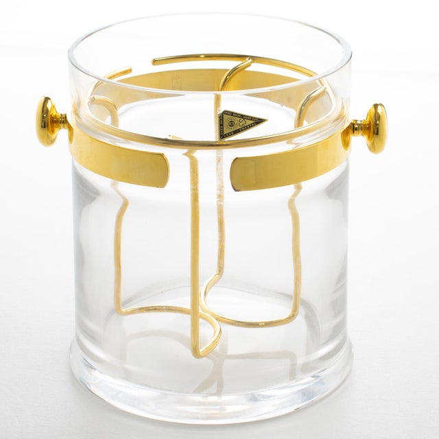 Metal Guzzini Crystal and Gold Plate Barware Champagne Ice Bucket Cooler, circa 1970 For Sale - Image 7 of 15