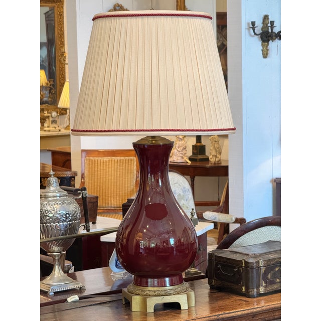 1920s Sang De Boeuf Glazed Lamp on Brass Base For Sale - Image 9 of 9