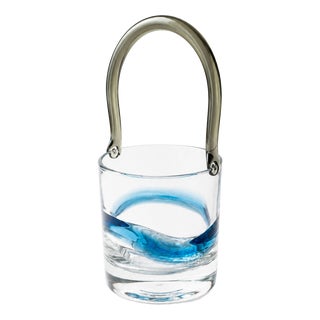 Postmodernist Smoked & Cobalt Blue Murano Glass Ice Bucket with Sculptural Waves, 1980s For Sale