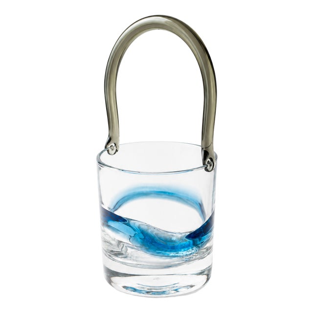 Postmodernist Smoked & Cobalt Blue Murano Glass Ice Bucket with Sculptural Waves, 1980s For Sale