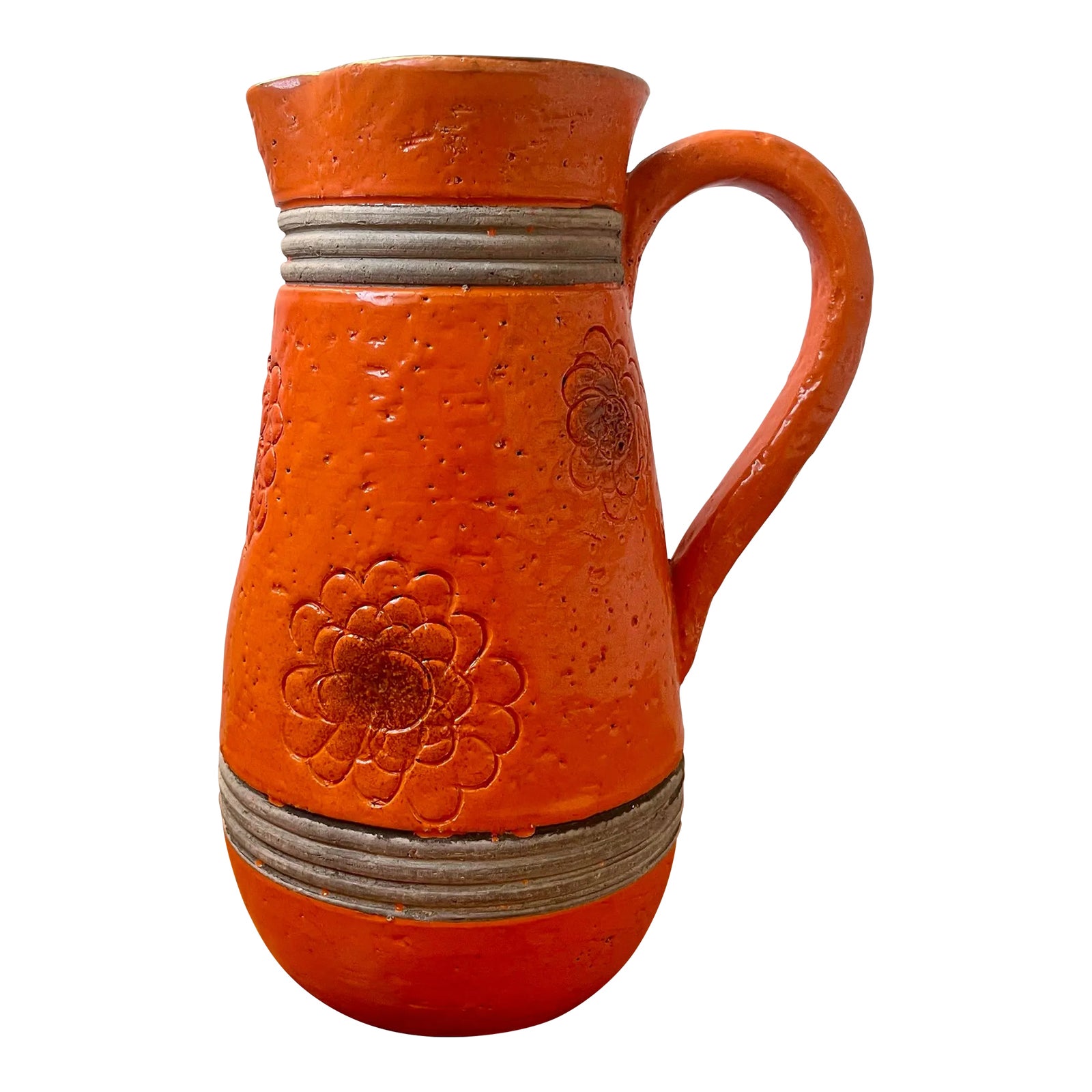 1960s Aldo Londi Orange Bitossi Vase Pitcher Jug, Italy | Chairish