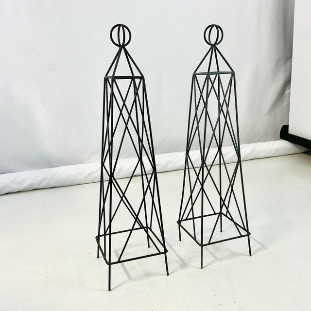 Rustic European 1980s Vintage French Brutalist Criss-Cross Tower Topiary Trellise Frames - A Pair For Sale - Image 3 of 9