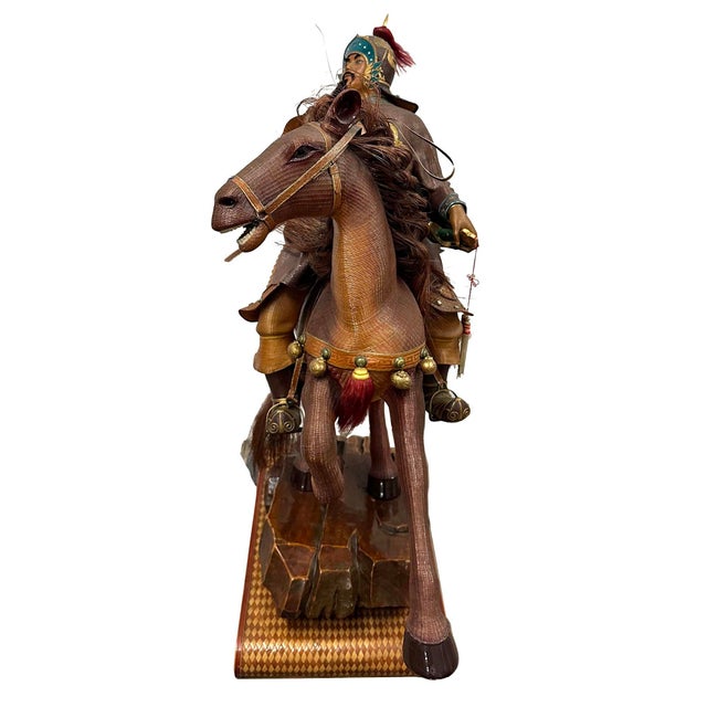 Brown Vintage Chinese Handcrafted Bamboo-Woven Statue of Yue Fei For Sale - Image 8 of 18