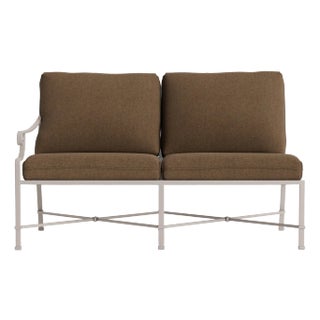 Brown Jordan Venetian Left Arm Loveseat, Dove frame with Fusion Moccasian fabric For Sale
