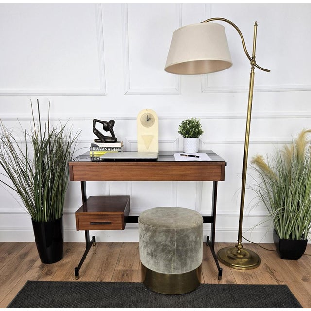 Very elegant Italian Art Deco Mid-Century Modern desk writing table, with beautiful low front side drawer, completed with...