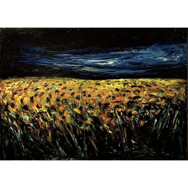 Sunflower Field - Original Oil on Canvas by Claudio Palmieri - 1985 1985 For Sale - Image 3 of 3