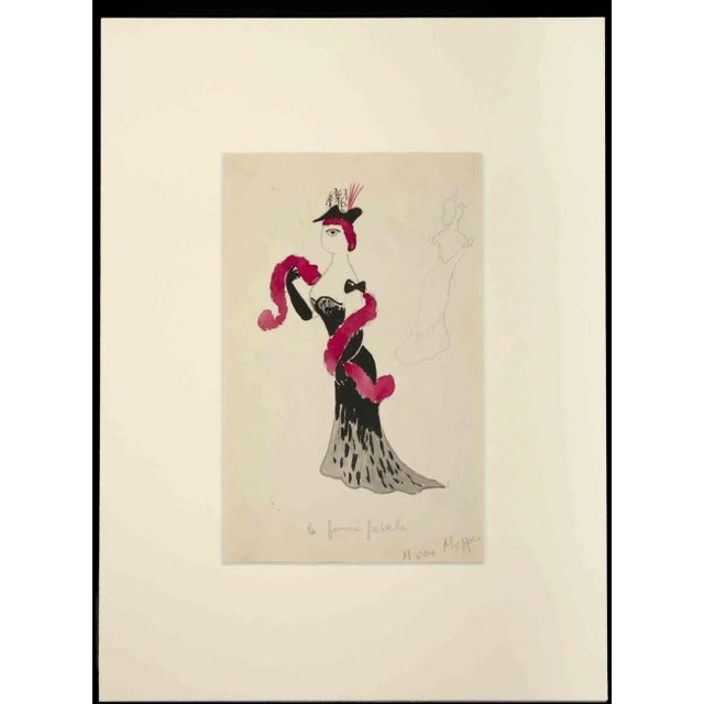 Girl is an original drawing in Pencil and Watercolor realized in the 20th Century by Maurice Van Moppes (1904-1957). Good...