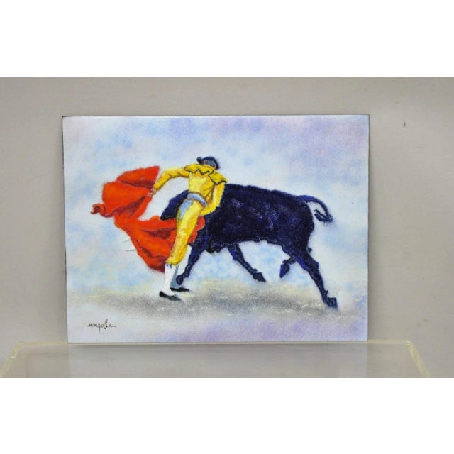 Modern Late 20th Century Dom Dominic Mingolla Enamel on Copper Painting Spanish Matador 9 X 12 - A Pair For Sale - Image 3 of 11
