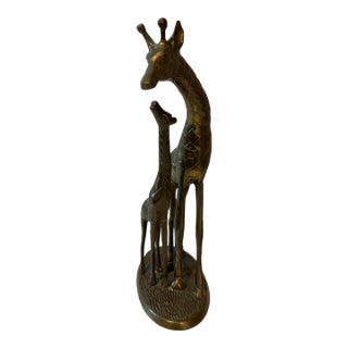 Vintage Brass Giraffe and Calf For Sale