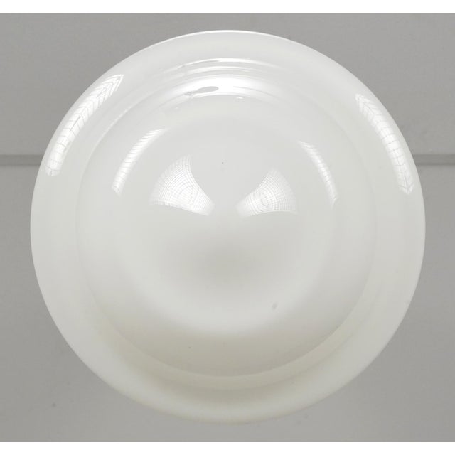 Mid 20th Century Antique Schoolhouse White Milk Glass Brass Pole Pendant Light For Sale - Image 5 of 7