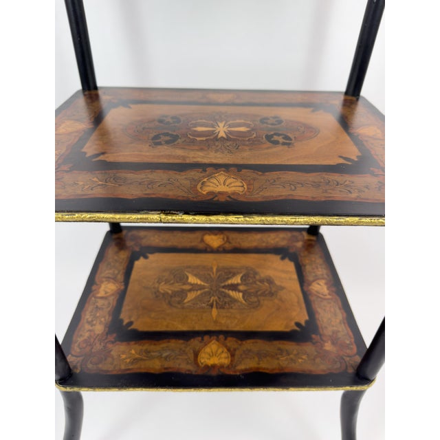 19th Century French Napoleon III Marquetry Inlaid Etagere Side Table For Sale - Image 10 of 18