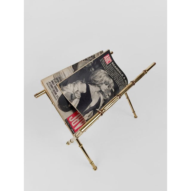 Vintage Gilded Brass & Faux Bamboo Magazine Rack, Italy, 1960s For Sale - Image 12 of 18