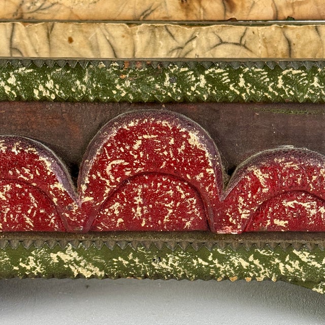 Vintage Painted Tramp / Folk Art Sewing Box With Large Pincushion Top & Red Heart Carving For Sale In New York - Image 6 of 18