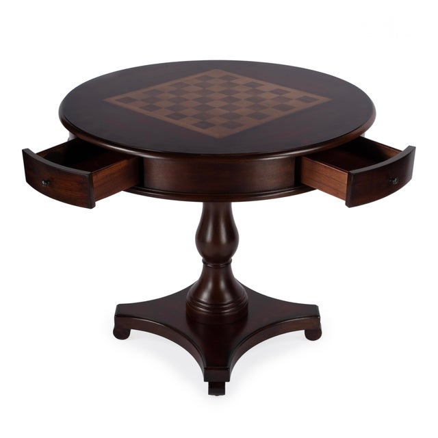 Spritely Home Accent Furniture Fredrik 34 in. W Round Wood Pedestal Base Game table, Cherry For Sale - Image 4 of 8