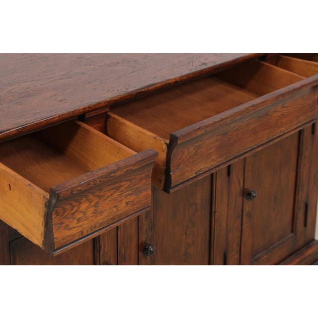 Wood English Hand Crafted Distressed Oak Sideboard Cabinet For Sale - Image 7 of 16