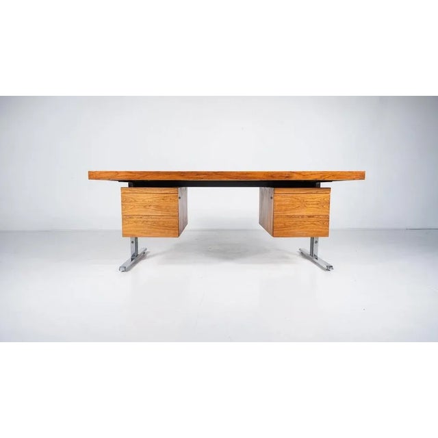 Mid-Century Modern Wooden and Chrome Desk, Italy, 1970s For Sale - Image 3 of 13