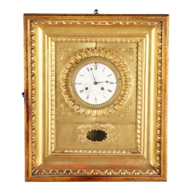 Gilded Wooden Wall Clock For Sale