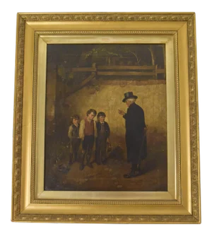 19th-Century Oil on Canvas of Three Mischievous Boys