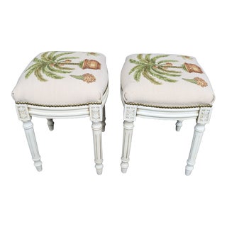 Louis XVI Style Needlepoint Palm Tree Stools/Pair For Sale