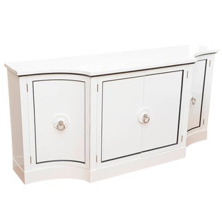 Vintage Grosfeld House Hollywood Regency White Lacquered and Nickel Silver Cabinet or Buffet For Sale