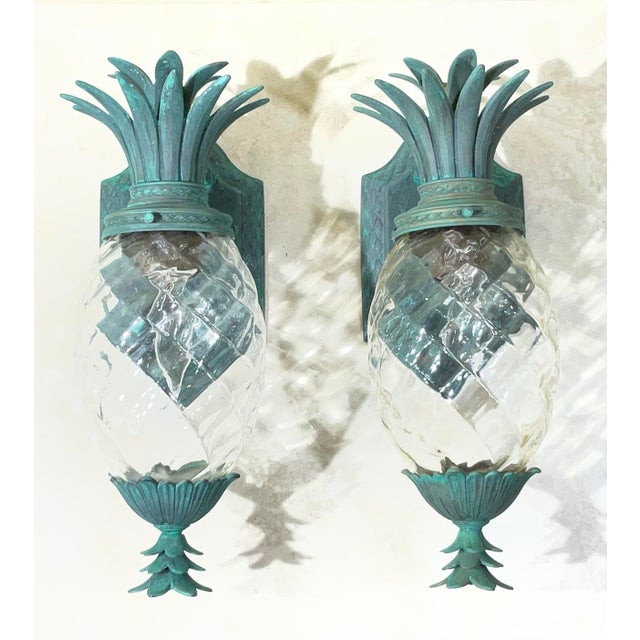 Pair of Vintage Pineapple Bronze and Brass Wall Sconces - Tropical Elegance For Sale - Image 14 of 15