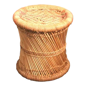 1970s Woven Basket with Reed Twist Design Stool