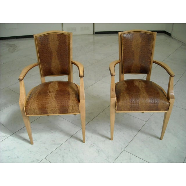 Set of Art Deco Faux Crocodile Embossed Leather Armchairs, 1940s For Sale - Image 8 of 8