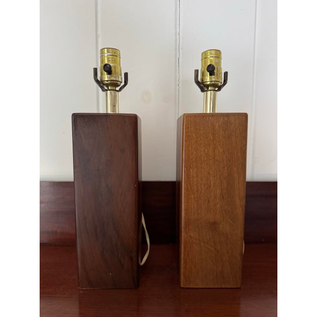 Mid 20th Century Mid 20th Century Mid Century Modern Solid Walnut Block Lamps a Pair For Sale - Image 5 of 7
