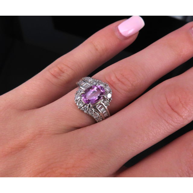 Late 20th Century 2.02ct Gia Ceylon No Heat Pink Sapphire 1.00ct Diamond Platinum Ring Size 5.25 For Sale - Image 17 of 18